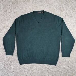 Roberto Villini Sweater Men's XL 100% Cashmere V-Neck Green Knit Vtg